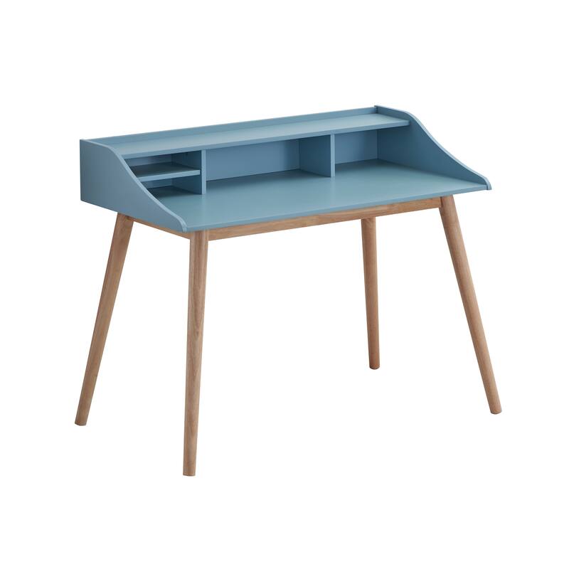 Mid-Century Wood Office Desk Reading Writing Study Table - Blue