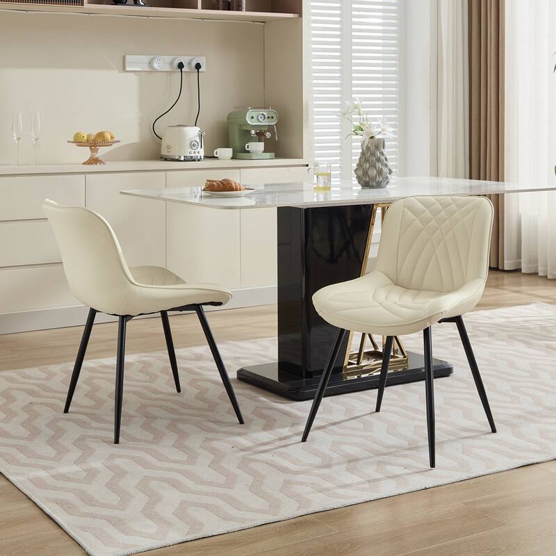2PCS PU Wood Frame Dining Chair