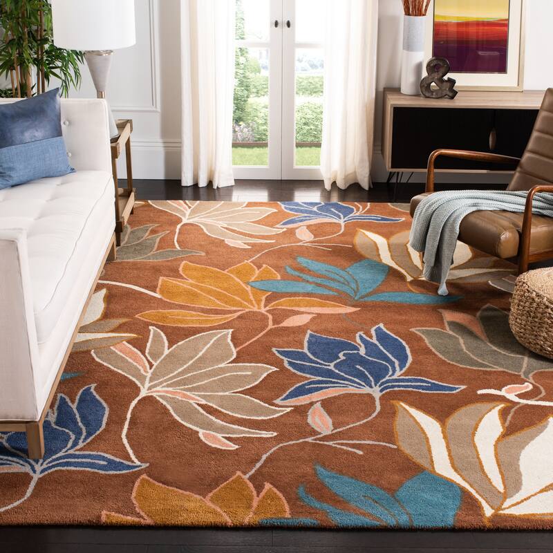 SAFAVIEH Handmade Soho Siobhan Floral N.Z. Wool Rug - 7'6" x 9'6" - Brown/Multi
