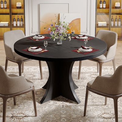 Round Dining Table for 4-6, 47.2" Black Kitchen Table
