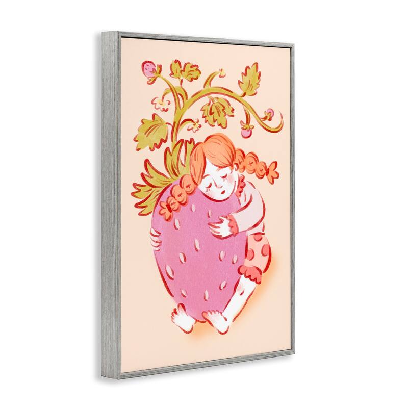 Stupell Girl Hugging Strawberry Framed Giclee Art Design By Hannah Moren