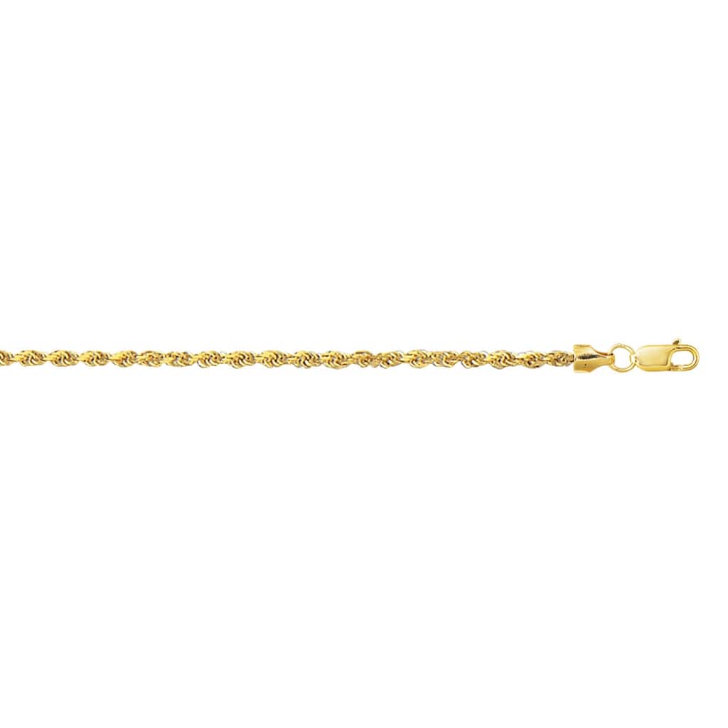 Curata 10k Yellow Gold 10-inch 2.0mm Diamond-cut Hollow Rope Chain Anklet Ankle Bracelet for Women