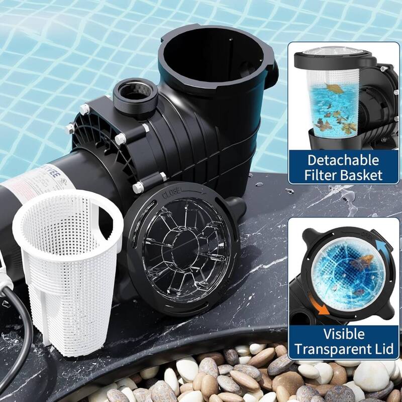 1100W 1.5 HP Dual Speed Swimming Pool Pump with Strainer Basket for Above and Ground Pool, 6500 GPH Max. Flow