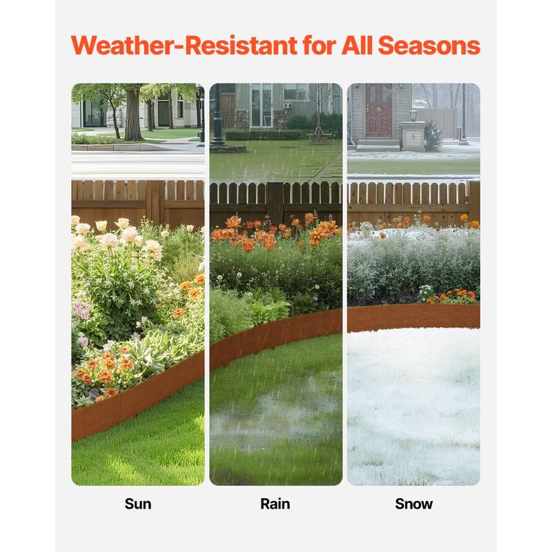 Rust Weathering Steel Lawn Edging 10 pcs with Flexible Design, Clips and Easy Install - 40 x 4.5 x 0.06''
