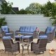 preview thumbnail 55 of 91, Outdoor Patio Furniture Set Brown Wicker Patio Conversation Seating Sets 9 Piece - Denim Blue