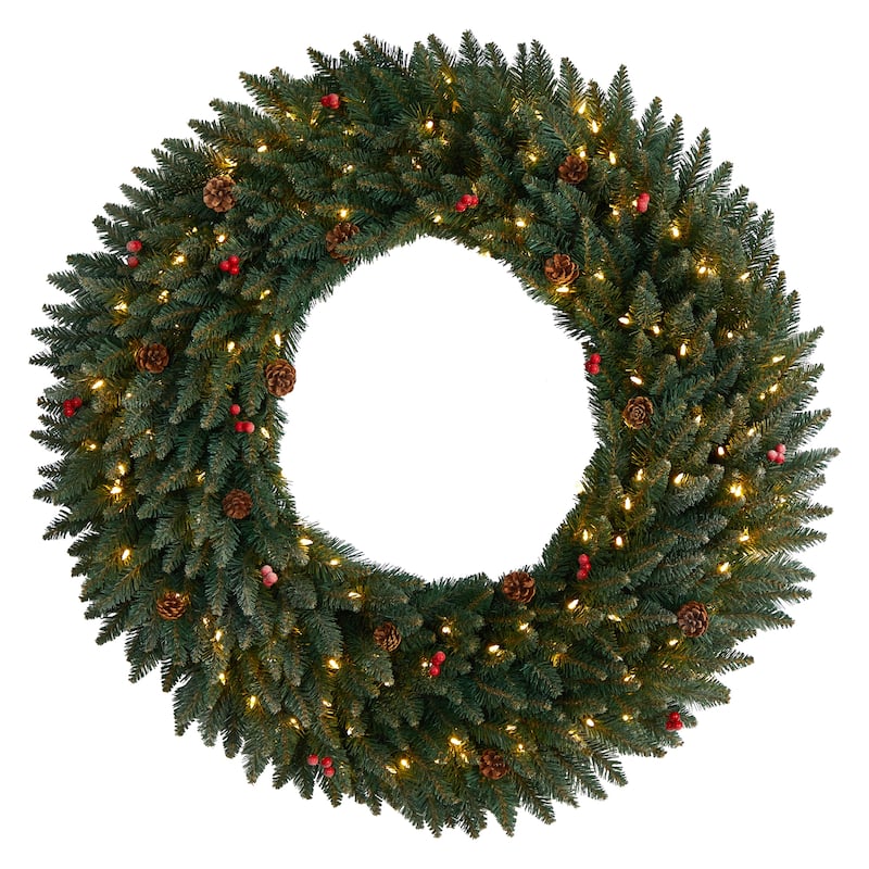 4' Large Flocked Artificial Christmas Wreath with Lights - Green - 48