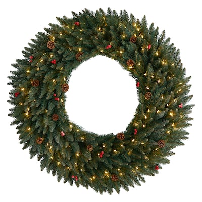 4' Large Flocked Artificial Christmas Wreath with Lights - Green - 48