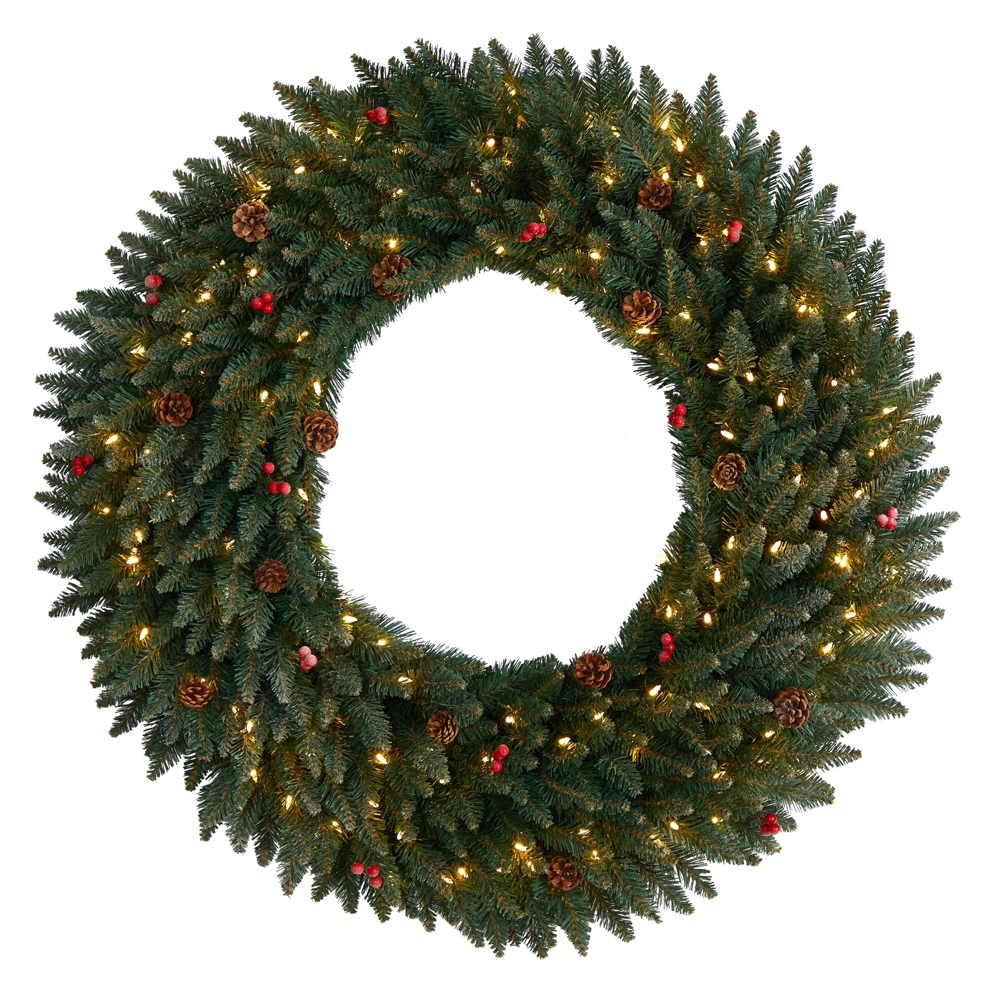 4' Large Flocked Artificial Christmas Wreath with Lights - Green - 48