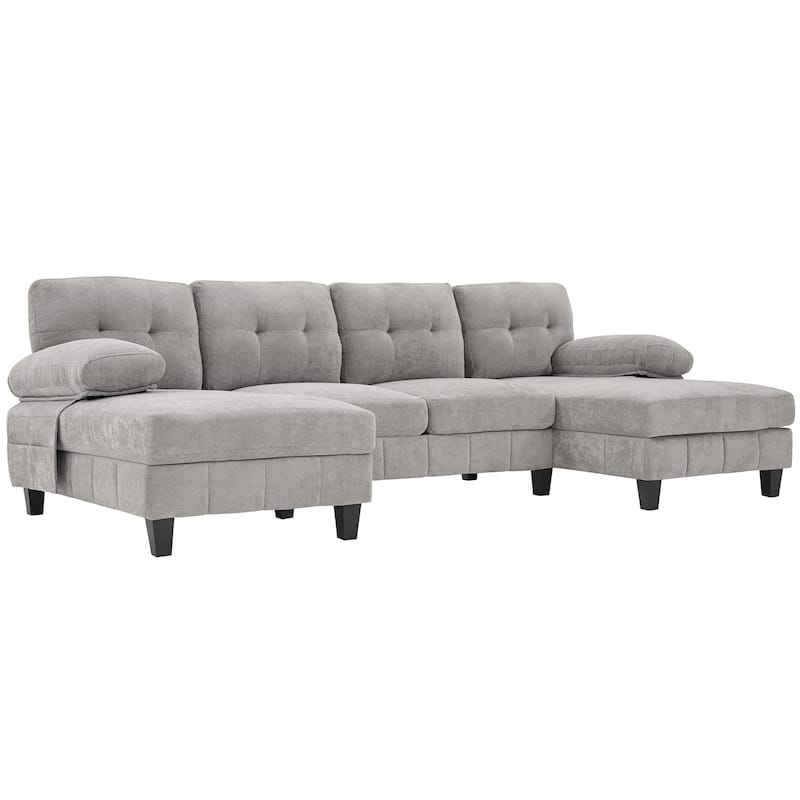 U-Shaped Chenille Sectional Sofa with Dual Chaises, Storage Pockets & Tufted Back by Harper&Bright Designs