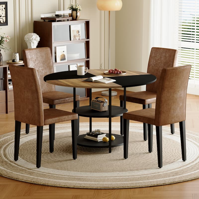 5-Piece Round Dining Table Set for 4, 47 Inch Small Round Dining Table with 4 Upholstered Chairs for Dining Room, Kitchen