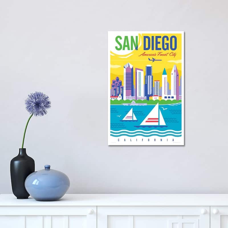 iCanvas "San Diego Travel Poster" by Jim Zahniser Canvas Print - 18x12x1.5