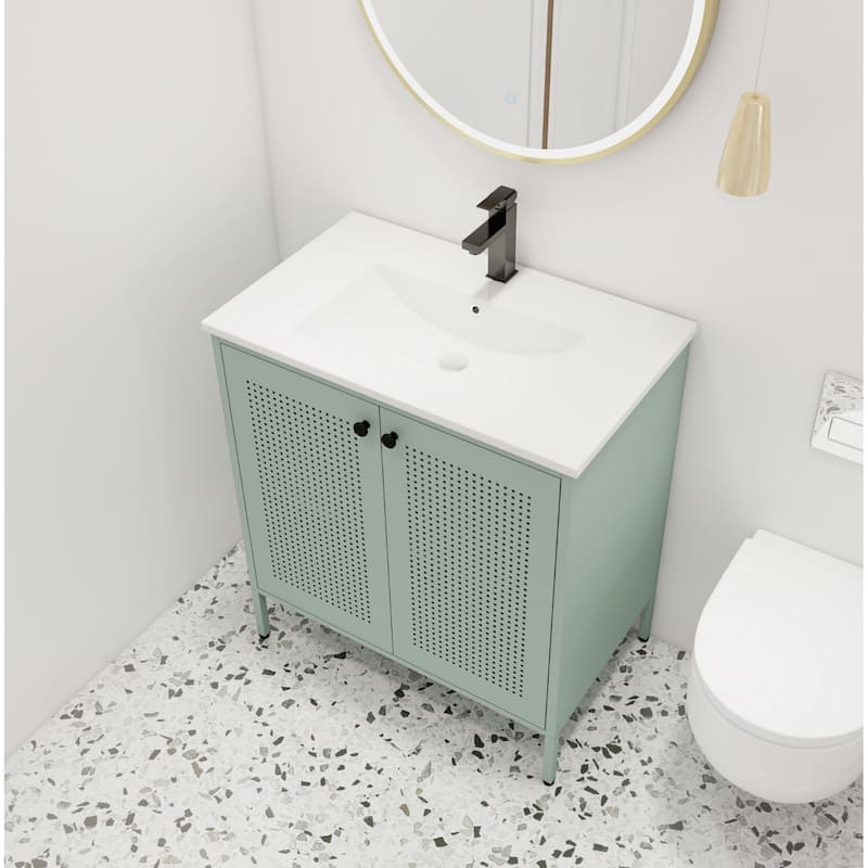 Malwee 30" FreeStanding Bathroom Vanity, Floor Stand Bathroom Vanity with Ceramic Sink,Soft Close Door and Adjustable Shelf - Mint Green