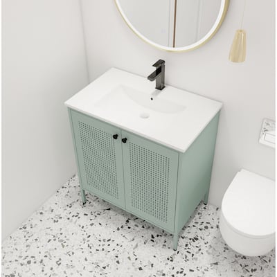 Malwee 30" FreeStanding Bathroom Vanity, Floor Stand Bathroom Vanity with Ceramic Sink,Soft Close Door and Adjustable Shelf
