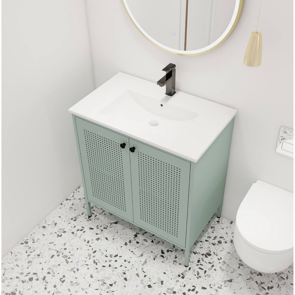 Malwee 30" FreeStanding Bathroom Vanity, Floor Stand Bathroom Vanity with Ceramic Sink,Soft Close Door and Adjustable Shelf