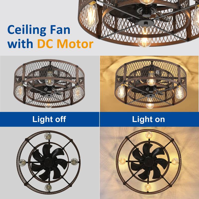 20-26Inch Caged Ceiling Fan with Light and Remote: APP Control Quiet DC Motor (E26 Bulbs Included)