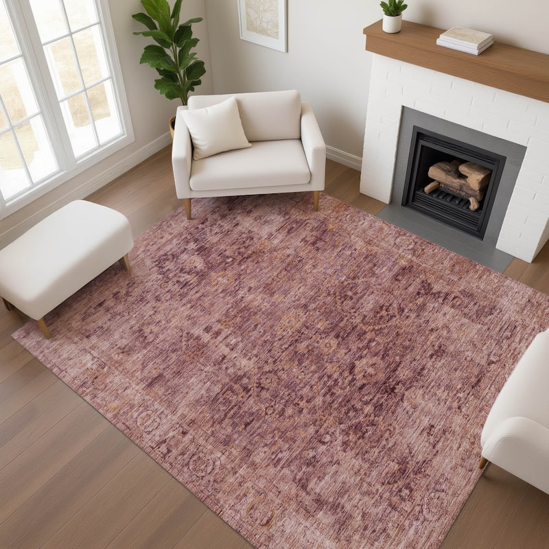 Premium Washable Super Soft Vintage Traditional Mayfield Rug - Merlot - 10' x 14'