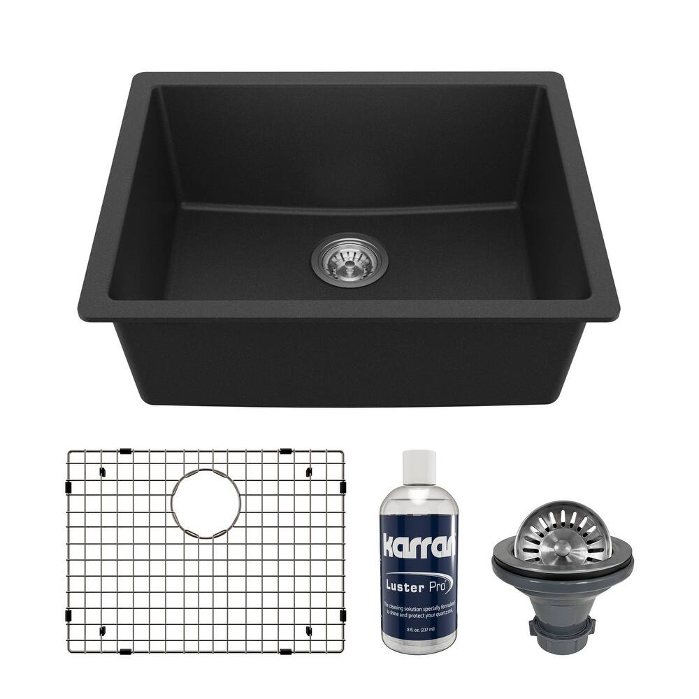 Karran Undermount 24.38 in Single Bowl Quartz Kitchen Sink Kit