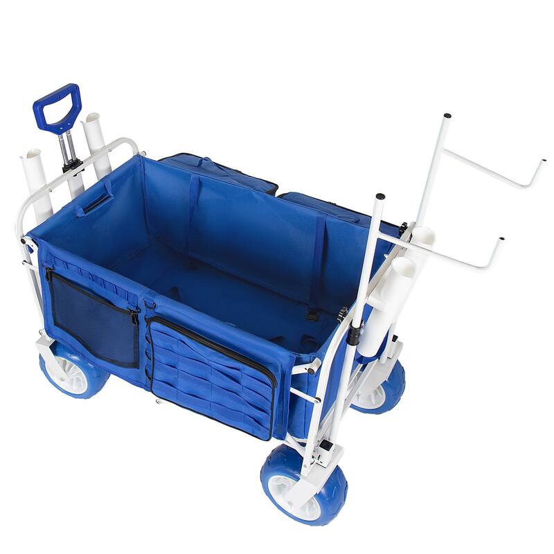 Beach Wagon Cart with Chair Racks & Fishing Rod Holders, 9" All-Terrain Wheels, Removable Cooler & Storage Bags