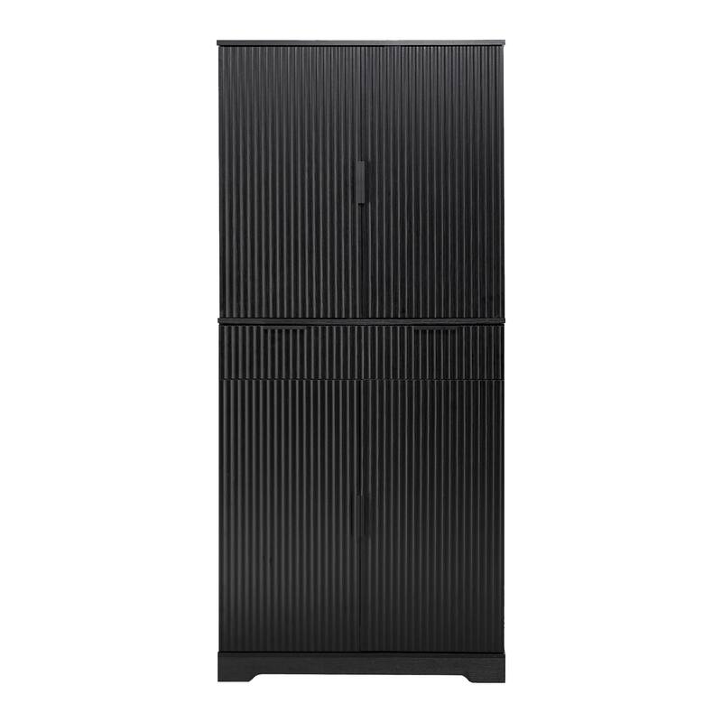 72" Fluted Kitchen Pantry Cabinet with 3 Keyboard Drawers & 6 Door Shelves Adjustable, Freestanding Cupboard Storage Cabinet