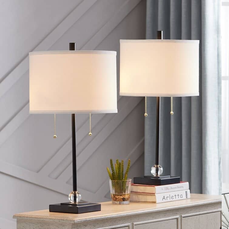 24'' Black Metal Bedside Table Lamp Set (Set of 2)
