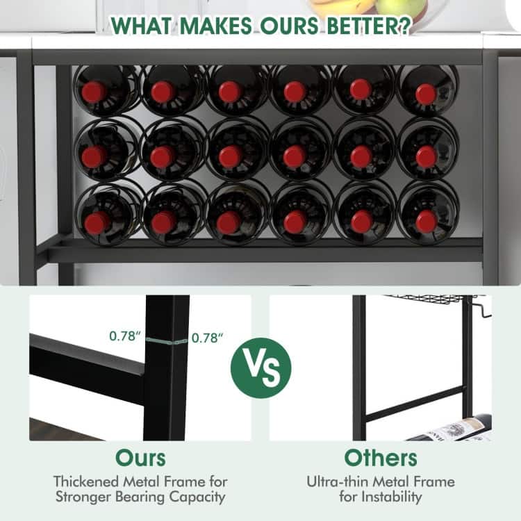47 Inches Wine Rack Table with Glass Holder and Storage Shelves - 47” x 16” x 36”