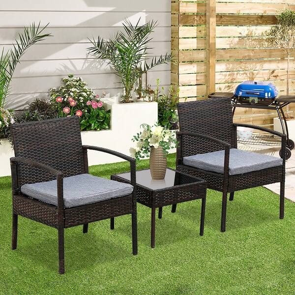 Shop 3 Piece Patio Furniture Set Wicker Rattan Outdoor Patio Conversation Set 2 Cushioned Chairs End Table Overstock 31636740