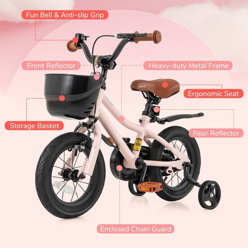 Costway 12"/14"/16"/18" Kid’s Bike with Training Wheels Adjustable