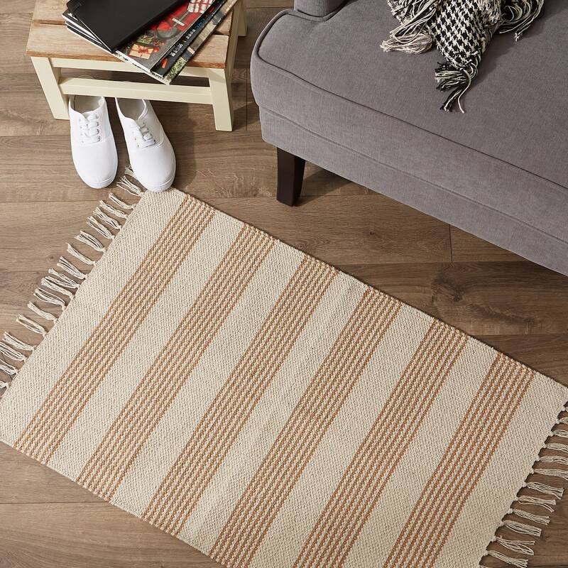 DII Black Ticking Stripe Hand-Loomed Rug 2x3 Ft - 24.0 In. L X 36.0 In. W X 0.2 In. H