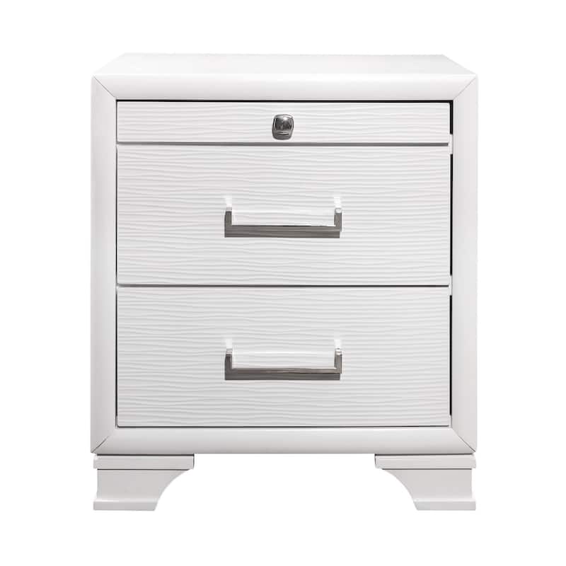 White MDF 2-Drawer Nightstand with Metal Accents and Storage for Bedroom