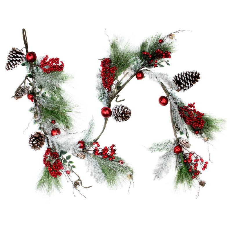 Frosted and Flocked Berries Christmas Garland - 5.5' x 7" - Unlit