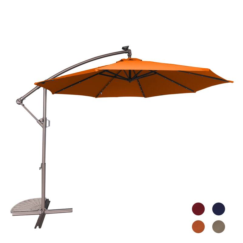 Clihome 10Ft Solar Light Crank Cantilever Patio Umbrella Without Base