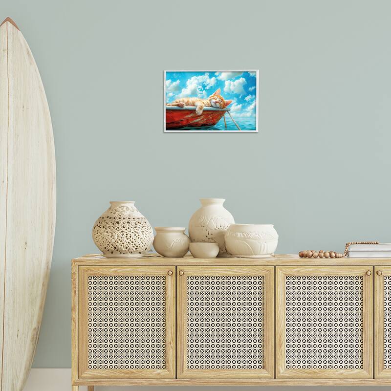 Stupell Sleeping Cat on Boat Framed Giclee Art Design By Parable Visions