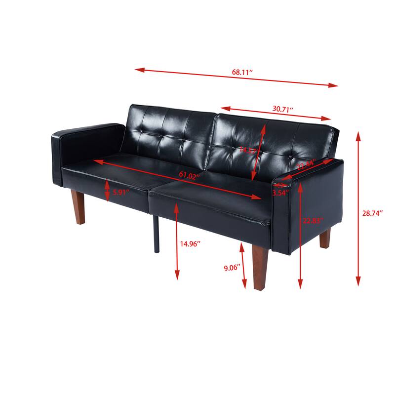 Modern Black PU Sofa 3-Seater Solid Wood Feet Easy 30-Min Assembly