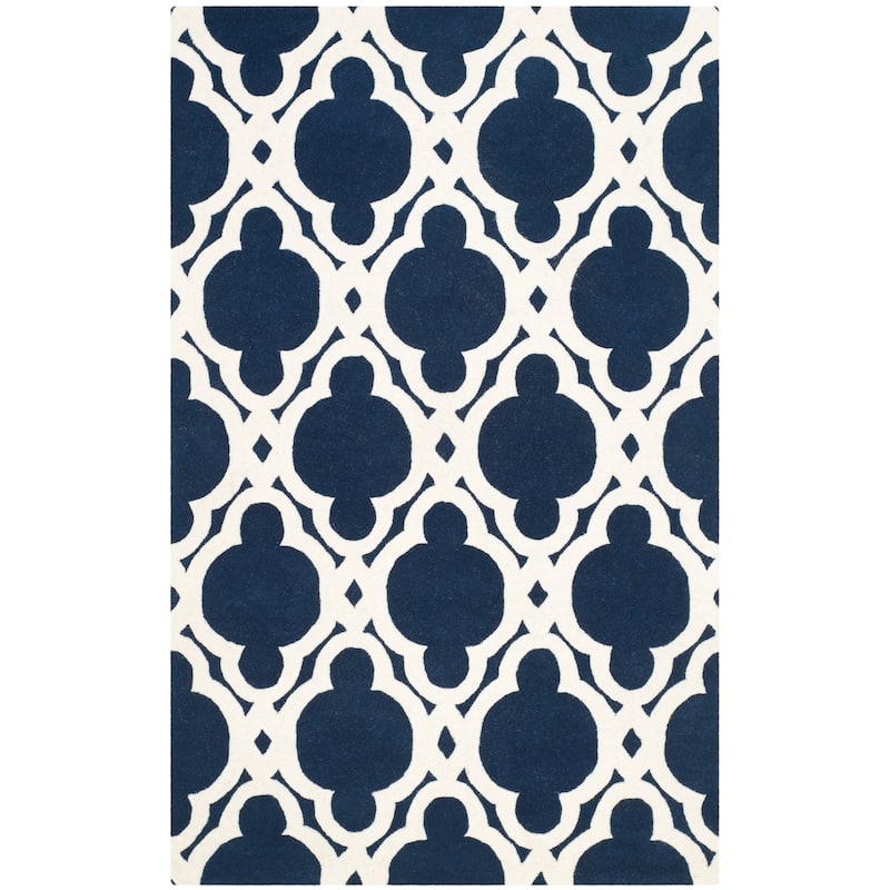 SAFAVIEH Handmade Chatham Naemi Modern Wool Rug - 5' x 8' - Dark Blue/Ivory