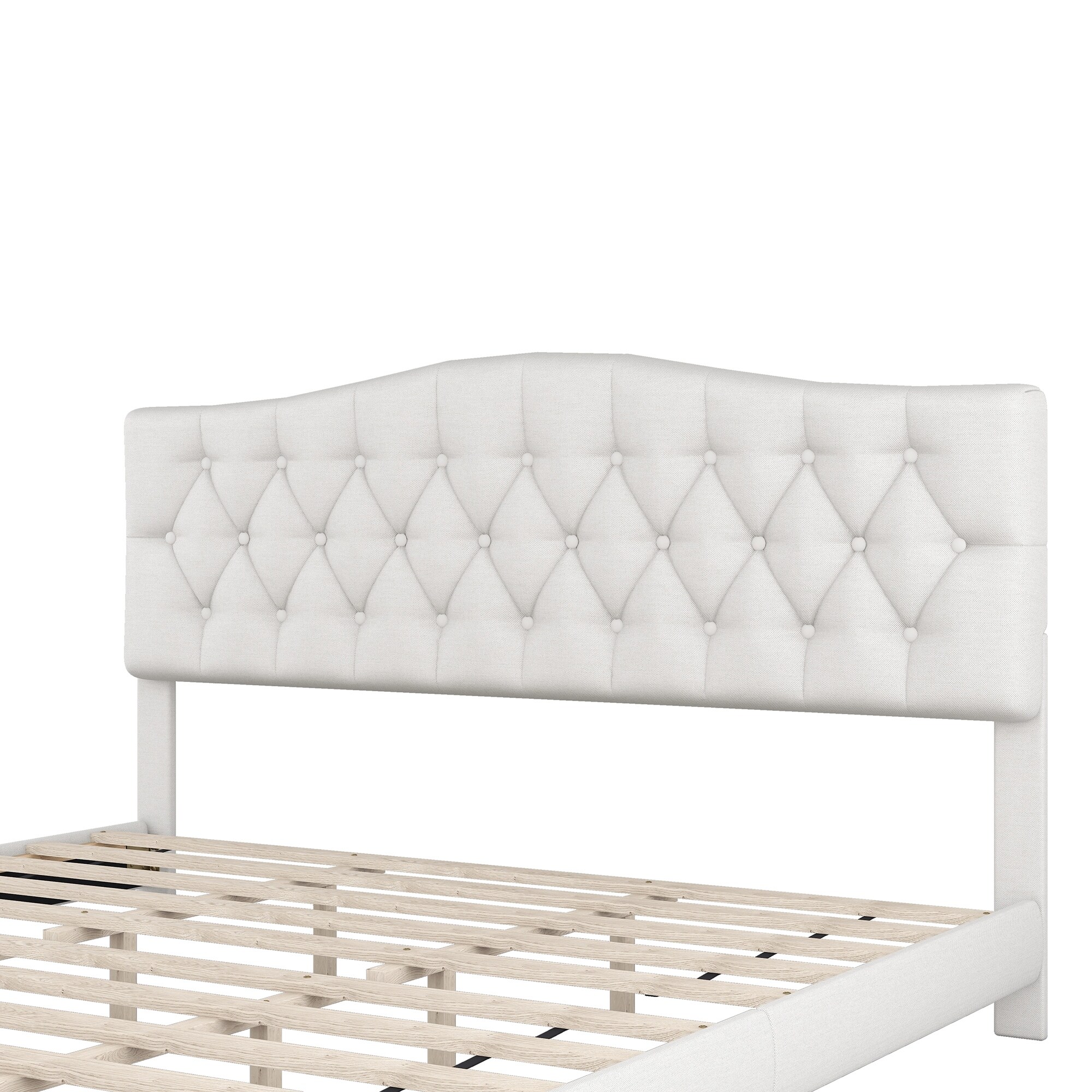 White Tufted Bed Frame with Diamond Pattern Headboard Queen or King Size