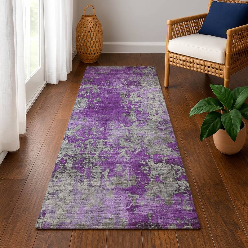 Premium Washable Super Soft Chic Abstract Mayfield Rug - Purple - 2'3" x 7'6"