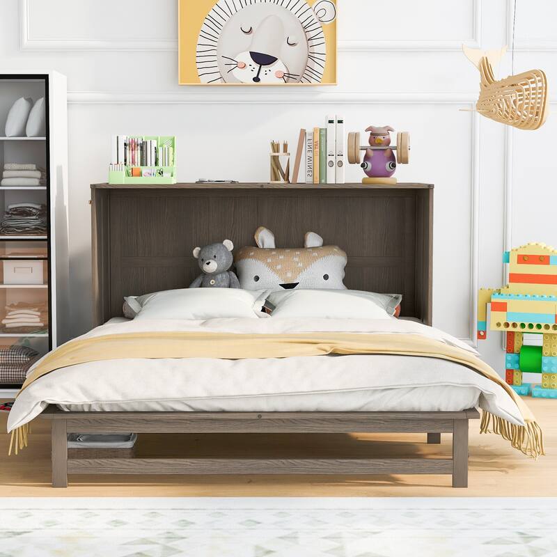 Queen Size All-in-One Murphy Bed w/ Charging Station Upholstered Bed & USB Port Platform Bed Frame, Space-Saving, Easy Assembly