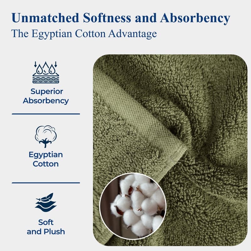 Superior Egyptian Cotton 8 Piece Towel Set Ultra Plush & Absorbent Bath, Hand & Face Towels, Heavyweight Spa Quality