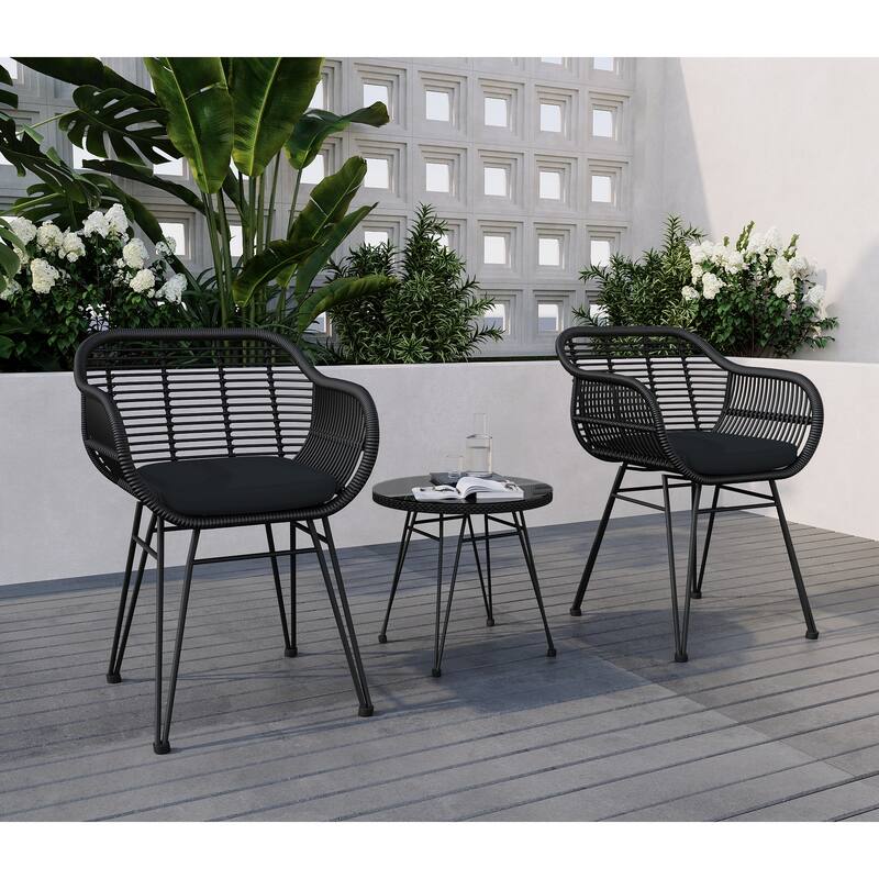 3 Pieces Patio Rattan Conversation Set with Coffee Side Table