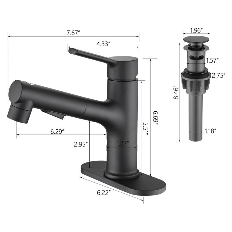 Bathroom Sink Faucet with Pull Out Sprayer, Single Handle Modern Bathroom Basin Faucet with Pop-up Sink Drain Stopper