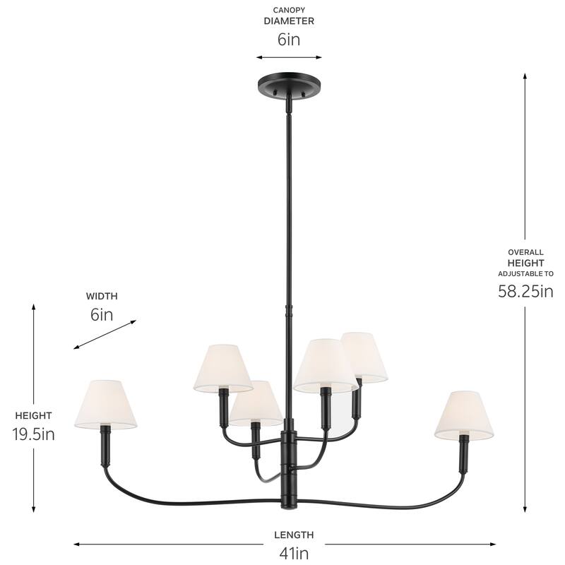 Eadie 41 Inch 6 Light Chandelier in Black