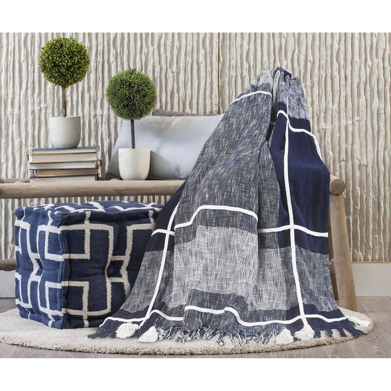 Sevita Navy and White Braided Plaid Standard Size Throw Blanket