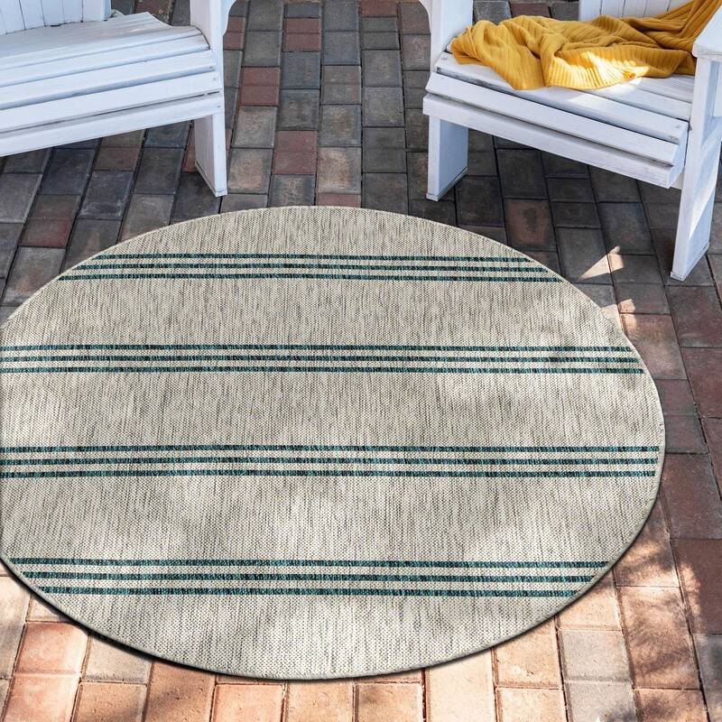 Outdoor Zrand Collection Area Rug - Light Gray - 4' Round