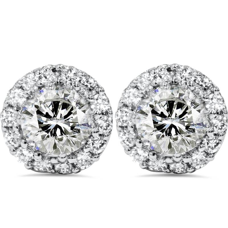 1 7/8ct Halo Diamond Studs White Gold