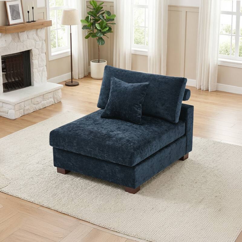 Plush Chenille Single Modular Sectional Sofa Chaise with Pillows