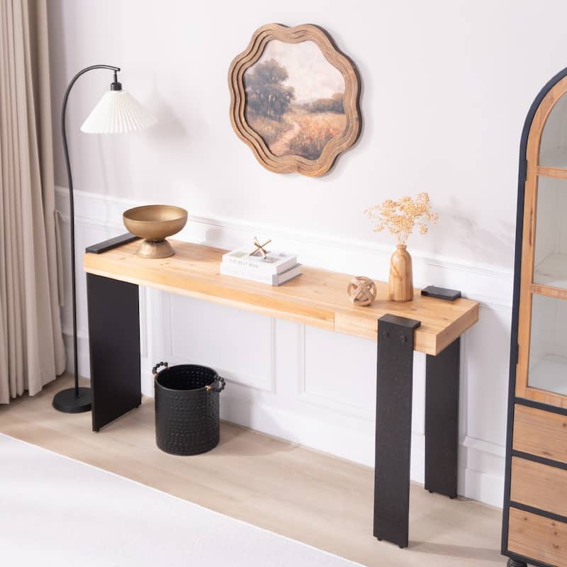 Rustic Industrial Console Table - 60" Entryway Table with Engineered Wood Top & Distressed Faux Rust Metal Legs