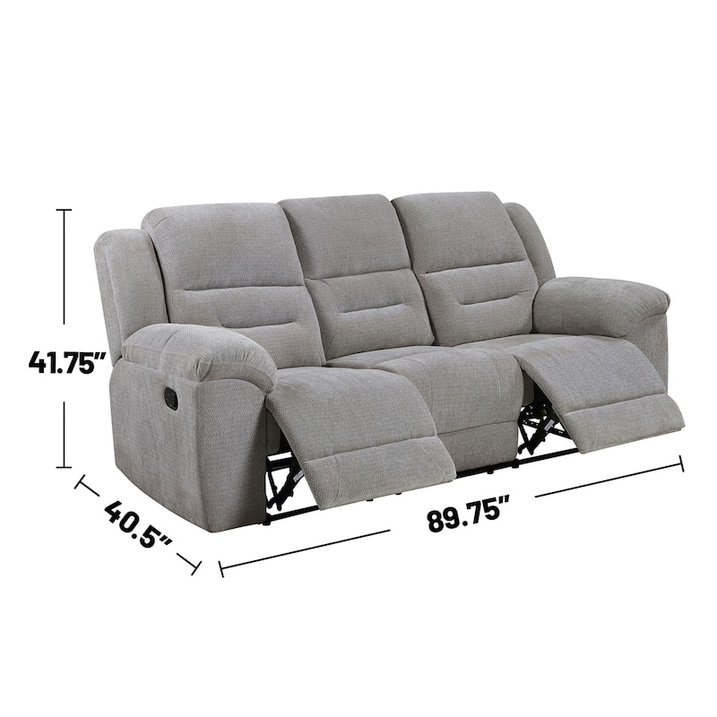 Chenille Upholstered Manual Reclining Sofa with Pillow-top Arm in Grey