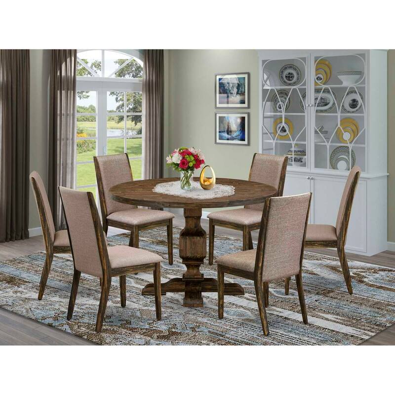HomeStock 3-Piece Distressed Jacobean Finish Solid Wood Top Dining Table with 2 Chairs