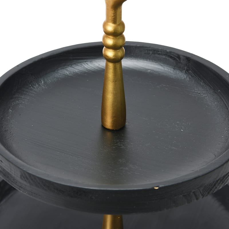 2 Toned Wood 2 Tier Decorative Tray