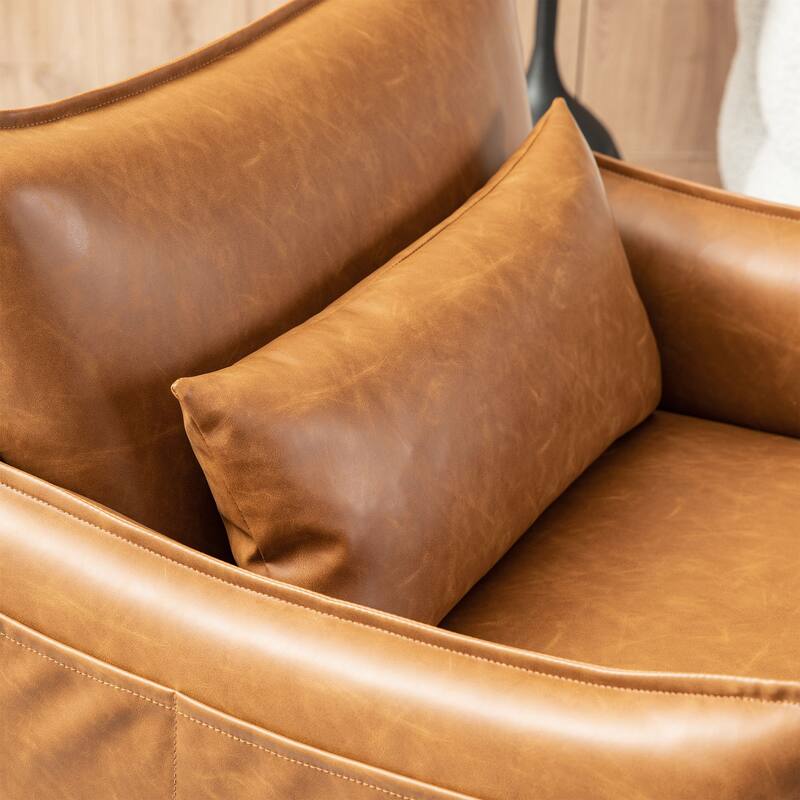 Glitzhome Set of 2 29.5"W Mid-Century Modern Leatherette Armchairs With Side Pocket - 29.5" W x 32" H x 28.75" D